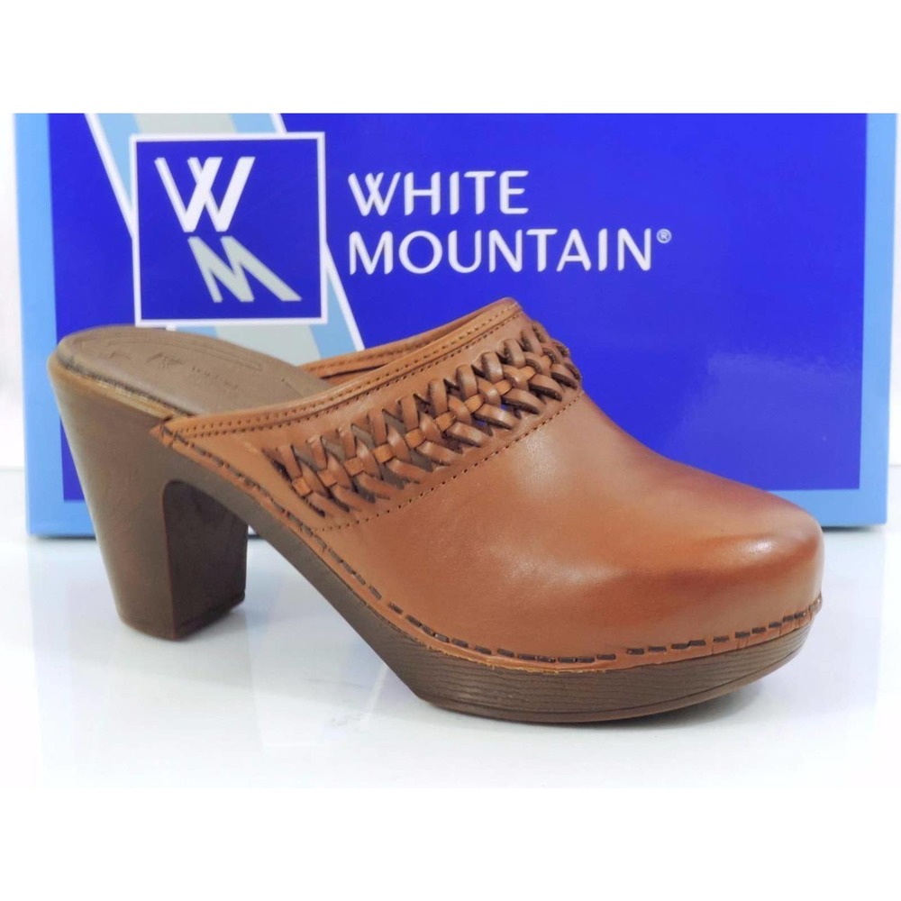 White Mountain Handy Platform Clogs Slip On Mule Leather Luggage Size 9 - Picture 3 of 8
